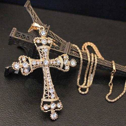 Retro Style Crystal Cross Pendant & Necklace