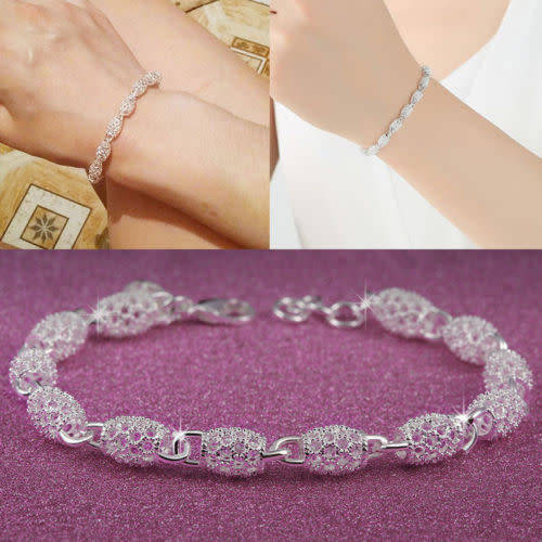 Gorgeous Women's Silver Charm Chain Bangle Bracelet