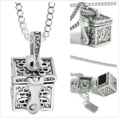 Silver Box Memorial Keepsake Ash Holder Necklace