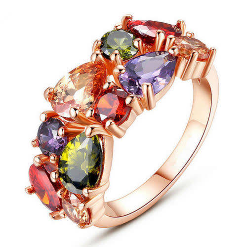 Dazzling Colorful Rhinestone Crystal Ring Sizes 6 - 9