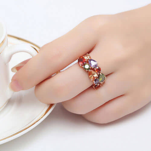 Dazzling Colorful Rhinestone Crystal Ring Sizes 6 - 9