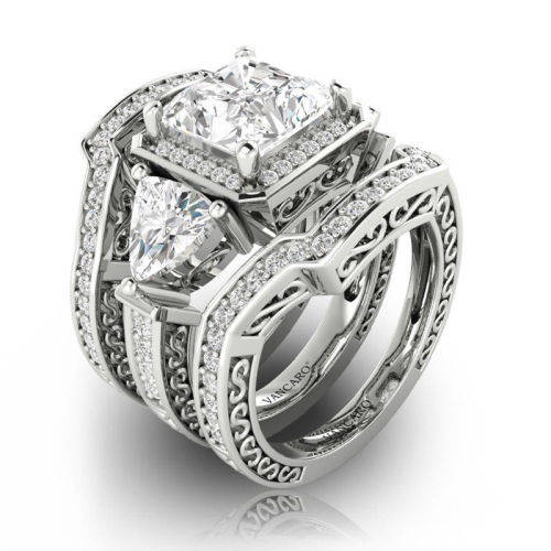 Distinctive 925 Silver White Topaz Ring Set