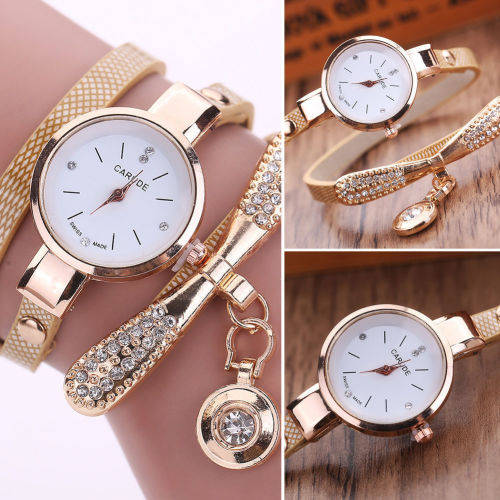 Elegant Faux Leather Rhinestone Analog Quartz Wrist Watches