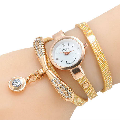 Elegant Faux Leather Rhinestone Analog Quartz Wrist Watches