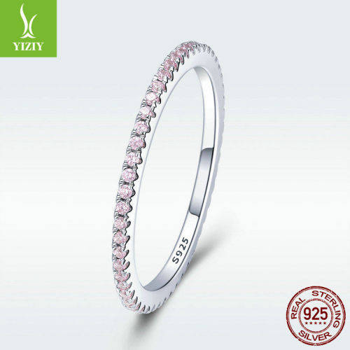 Authentic Elegant 925 Sterling Silver Pink Crystal Ring