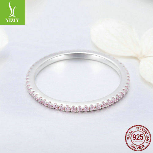 Authentic Elegant 925 Sterling Silver Pink Crystal Ring