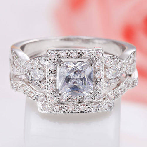 Charming Silver White Topaz Ring Set