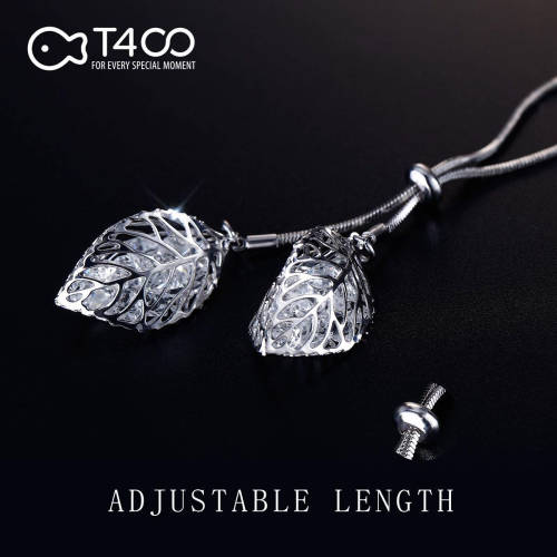 Silver Crystal Leaf Long Sweater Necklace