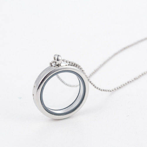 Memory Crystal Glass Round Locket Pendant Necklace For Floating Charms