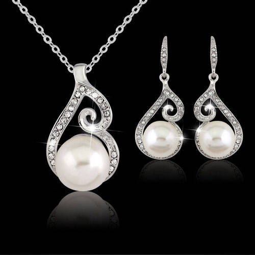 Elegant CZ Pearl Necklace Earring Set (LAST ONE)