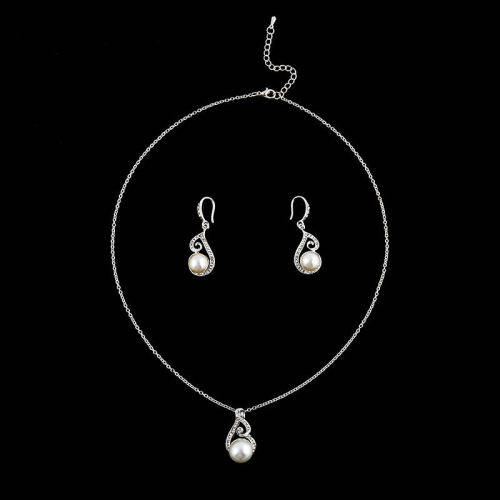 Elegant CZ Pearl Necklace Earring Set (LAST ONE)