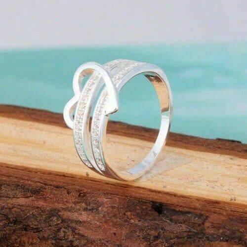 Gorgeous Silver Rings Women White Sapphire CZ Heart Infinity Ring Jewelry Gift Size 7-8