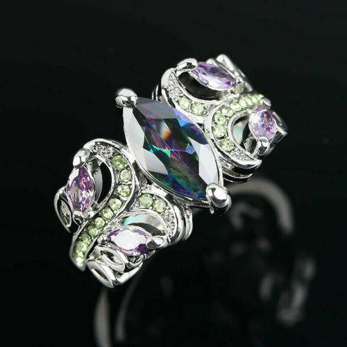 Mystic Topaz Silver Rings Sapphire CZ  Women Rings Sizes 7-8