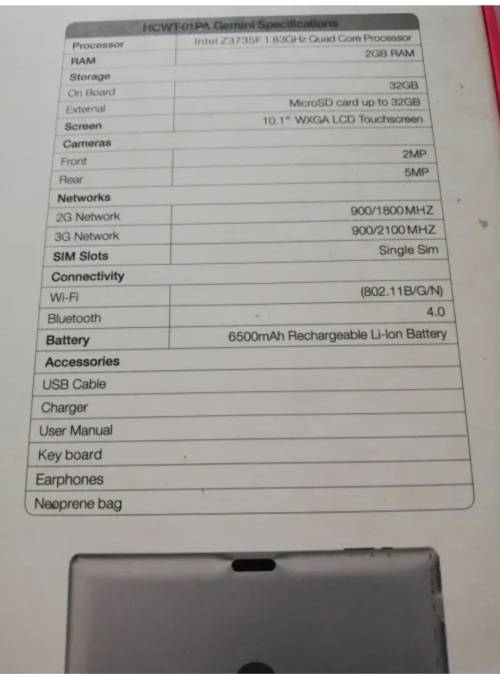 Proline Gemini 10.1 inch 3G laptop /tablet.