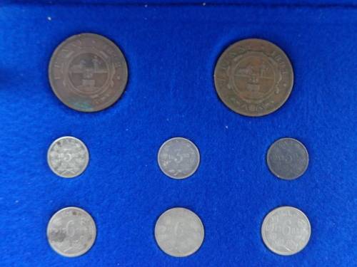 COMPLETE Set of PAUL KRUGER Coins from 1892 to 1898 in Kiaat Velvet Box  Plus many extra Coins