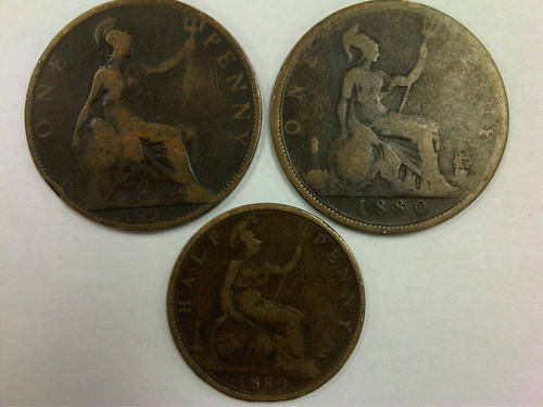 2 x Great Britain Pennies +1 Half-Penny (1880's & 1897). Â± 130 year old coins!!!