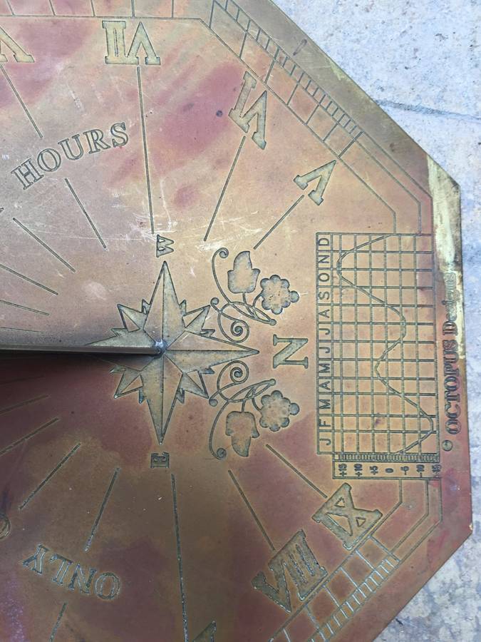 vintage Brass large Octagonal Garden Sundial , made in Cape Town