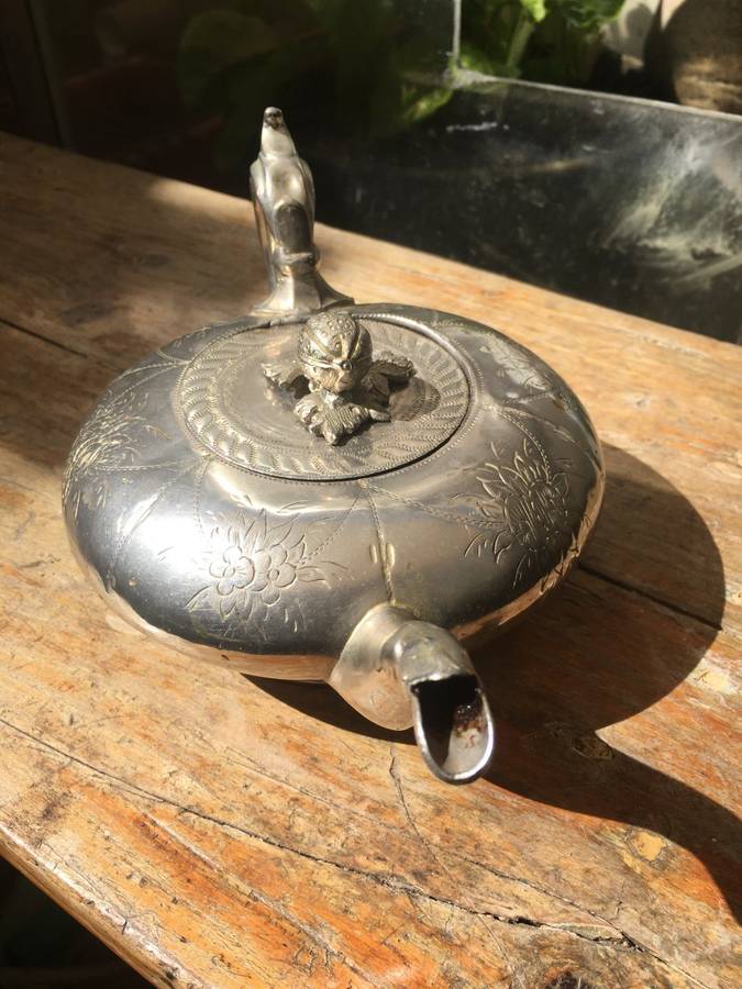vintage victorian ornate rare silver Alladin genie teapot