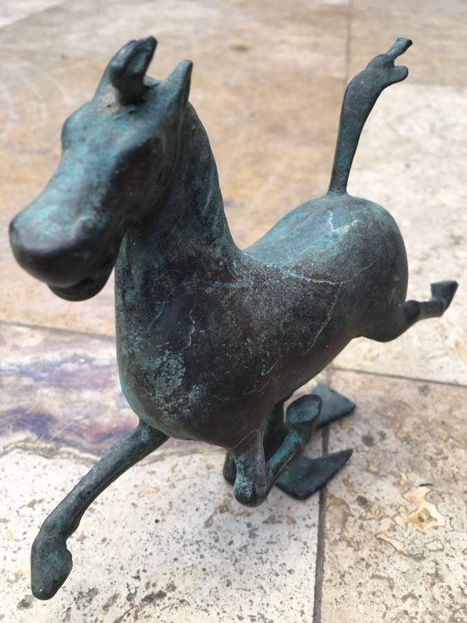 Vintage Bronze Chinese Flying Running Horse of Gansu Sculpture figure, Treading on flying swallow