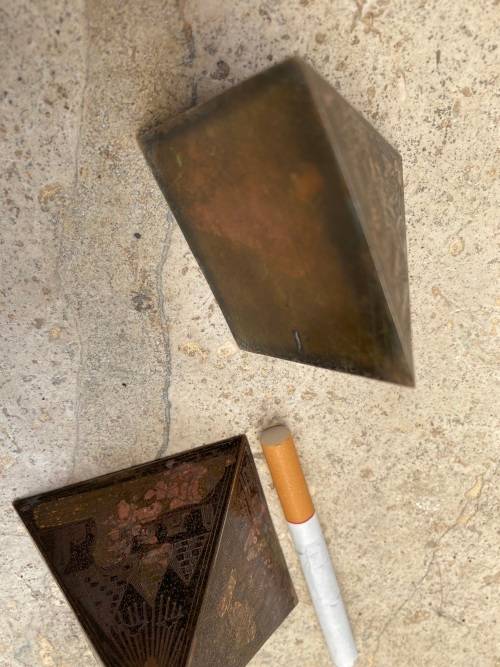 vintage brass Egypt Egyptian hieroglyphics pair of pyramid pyramids paperweight