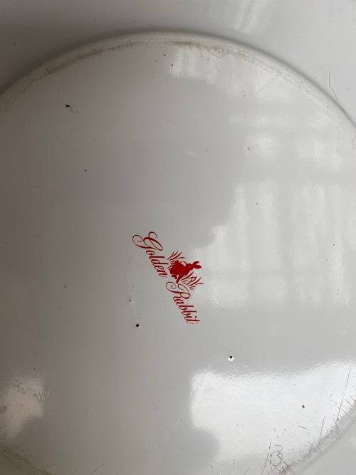 golden rabbit enamelware red stripe plates lot of 4