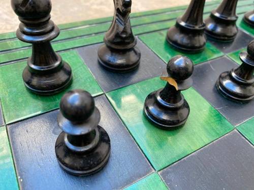 vintage chess set wooden pieces