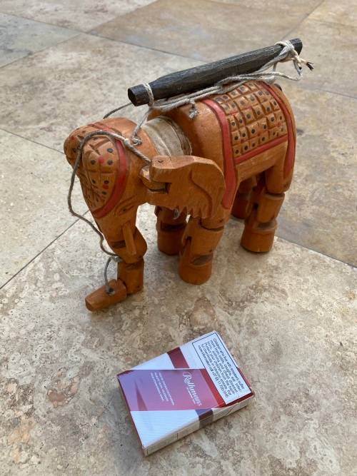 vintage articulated wooden wood elephant puppet
