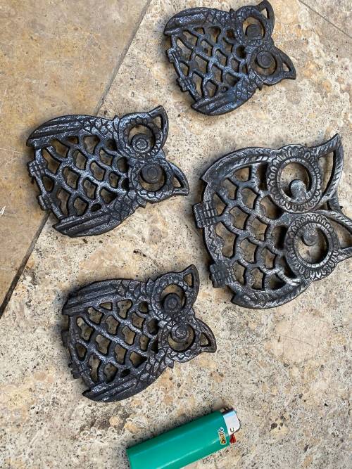 vintage cast iron owl trivet trivets lot of 4 Taiwan