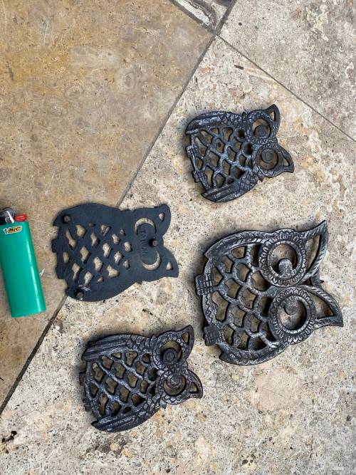 vintage cast iron owl trivet trivets lot of 4 Taiwan