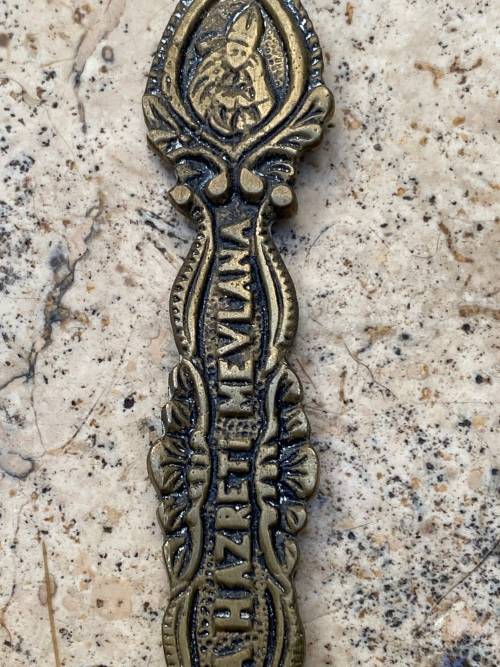 Vintage Brass Spoon Wall Hanging of Rumi and Whirling Dervish Mystic Ya Hazreti Mevlana