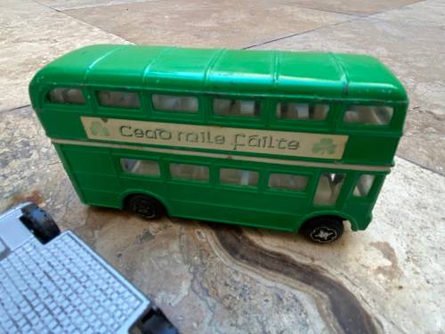 Ireland die cast double decker Irish green bus with 2 London black cab cabs