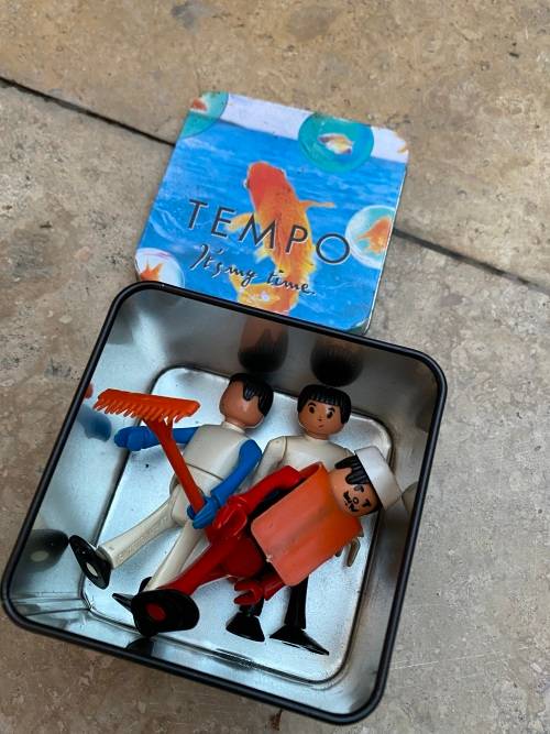 vintage 1977 Mettoy figures play craft busy bodies lot of three people with train track support