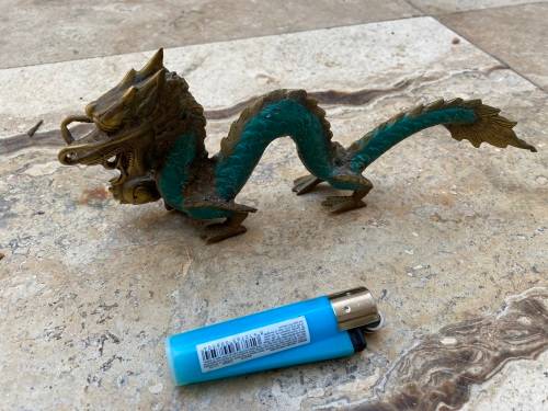 vintage solid Brass Feng Shui Dragon Statue 21 cm