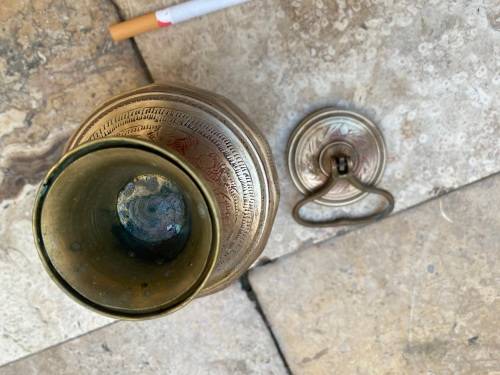 vintage brass jar with lid etched floral detail