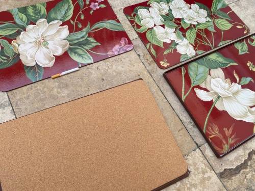 vintage Williamsburg placemats set of 4 garden images red in box