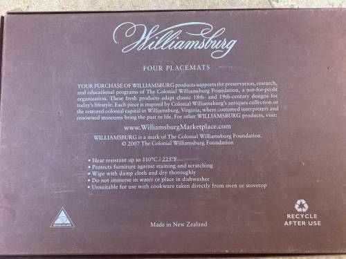 vintage Williamsburg placemats set of 4 garden images red in box