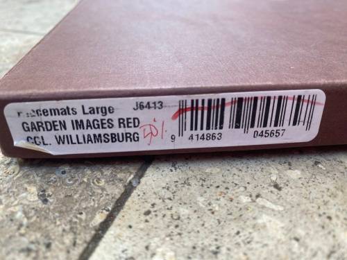 vintage Williamsburg placemats set of 4 garden images red in box