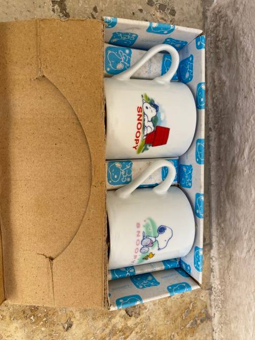 Vintage Snoopy peanuts coffee cup mug pair rare in box UFS