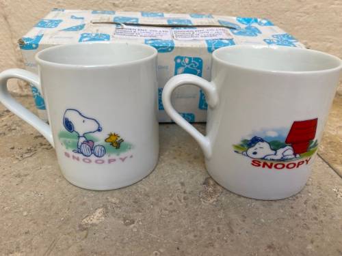 Vintage Snoopy peanuts coffee cup mug pair rare in box UFS
