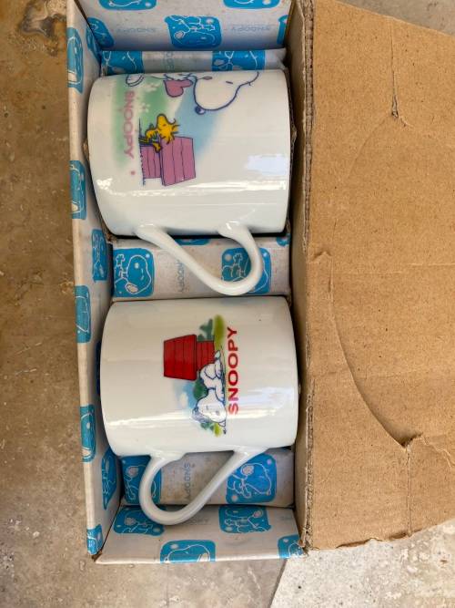 Vintage Snoopy peanuts coffee cup mug pair rare in box UFS