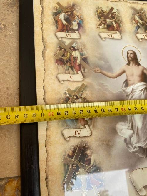 Vintage stations of the cross framed religious print resurrection Jesus