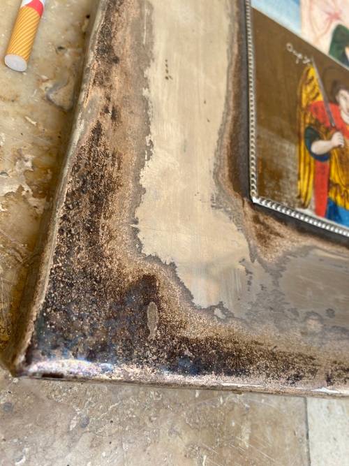 Antique hand-painted Greek orthodox icon Christ child Virgin Mary framed  religious wall hanging