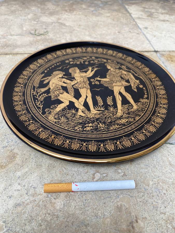 Vintage Spaspalakis Greek porcelain 24k Gold plate wall hanging Greece