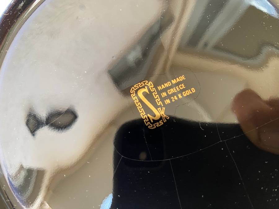 Vintage Spaspalakis Greek porcelain 24k Gold plate wall hanging Greece