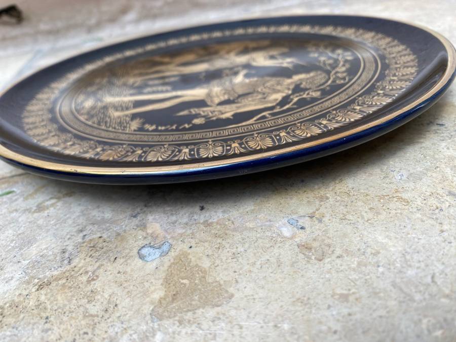 Vintage Spaspalakis Greek porcelain 24k Gold plate wall hanging Greece