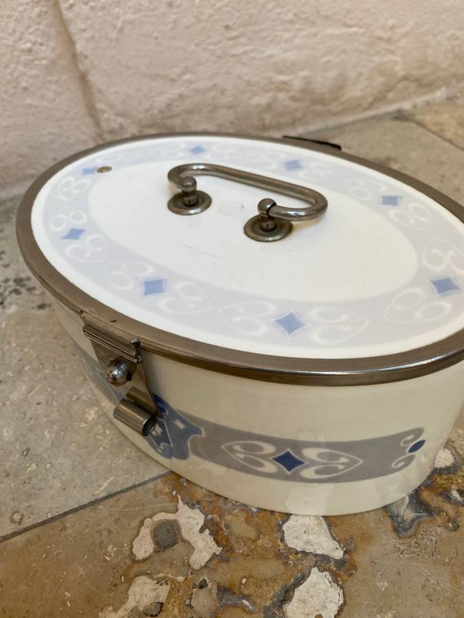 Antique art nouveau  cookie box art decor L210 ceramic blue lidded biscuit box WMF