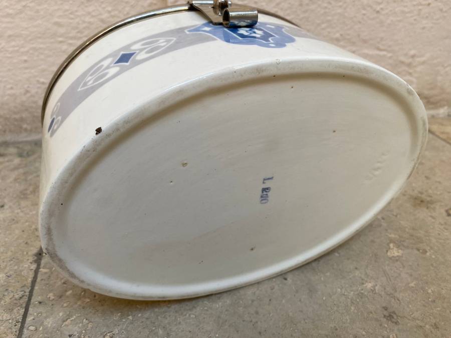 Antique art nouveau  cookie box art decor L210 ceramic blue lidded biscuit box WMF