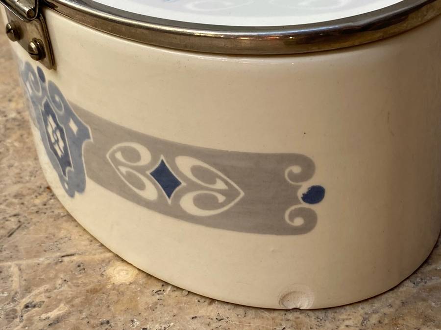 Antique art nouveau  cookie box art decor L210 ceramic blue lidded biscuit box WMF