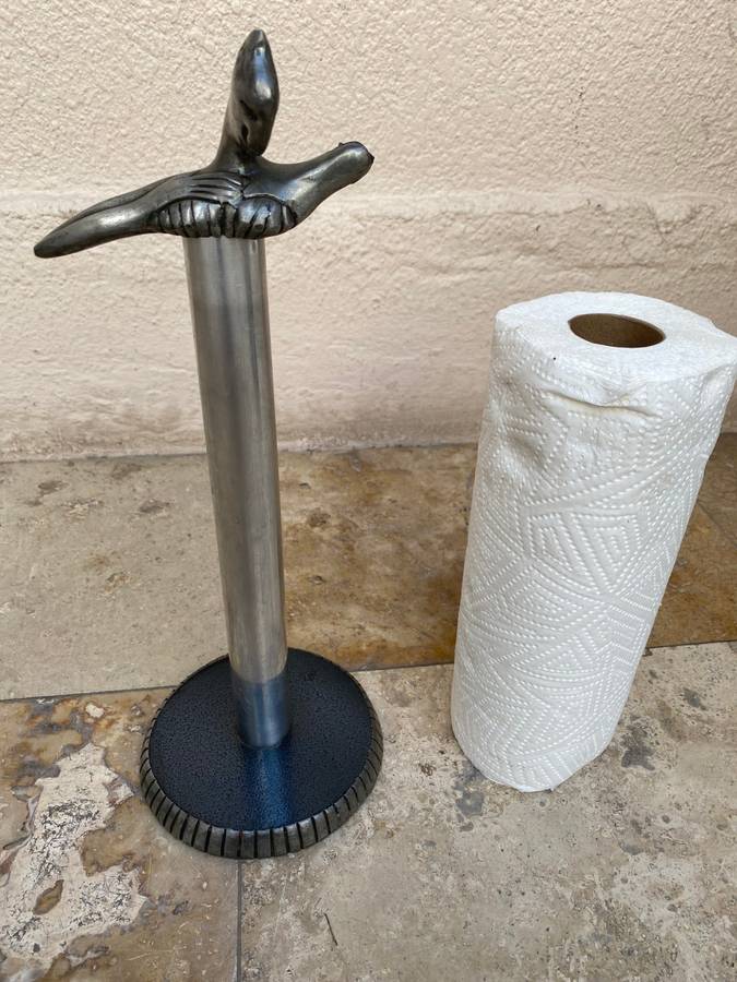 VINTAGE CARROL BOYES WOMAN KITCHEN PAPER TOWEL HOLDER with paperweight