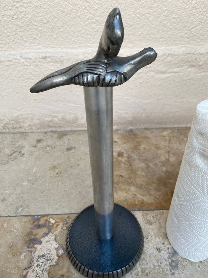 VINTAGE CARROL BOYES WOMAN KITCHEN PAPER TOWEL HOLDER with paperweight